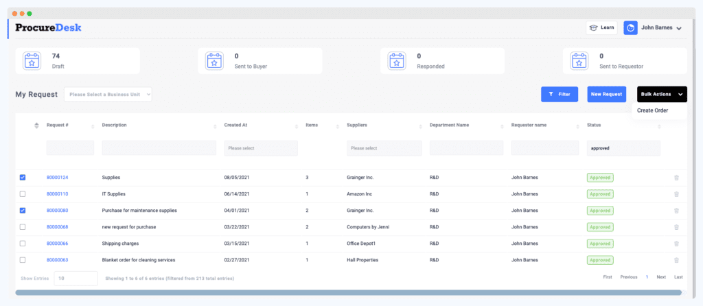 Merge purchase requisitions